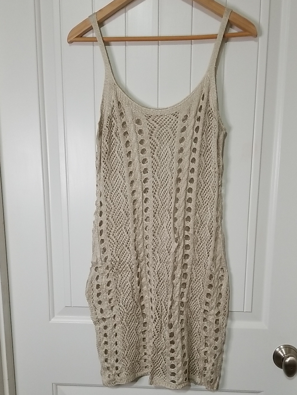 Crochet Spaghetti Strap Cover-Up Dress in Natural Khaki Size Large NWT - Picture 6 of 8